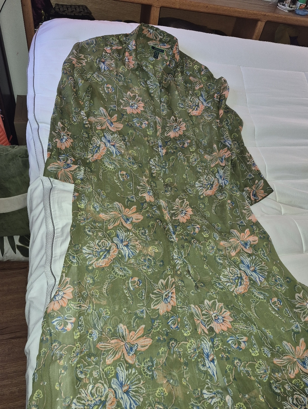 Green Floral Button-Up Dress